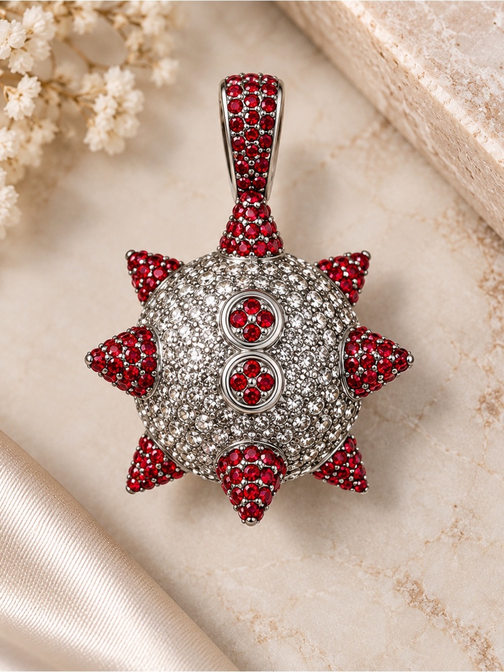 Red and Silver Pave Spike Pendant Necklace
